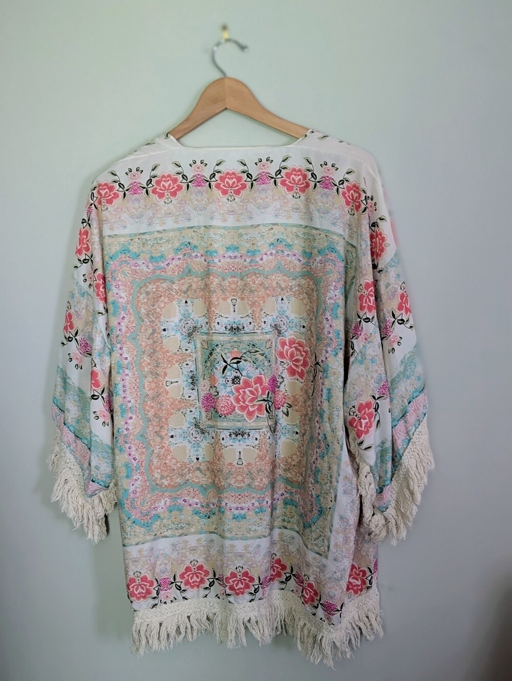 Boho Floral Fringe Kimono | Lightweight Sheer Layer | One Size